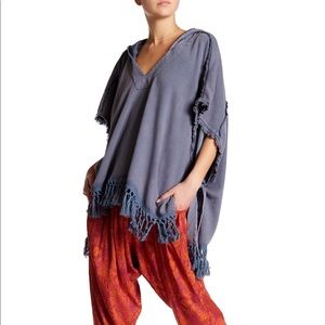 FREE PEOPLE ‘Stripes Out’ Tassled Hood Poncho